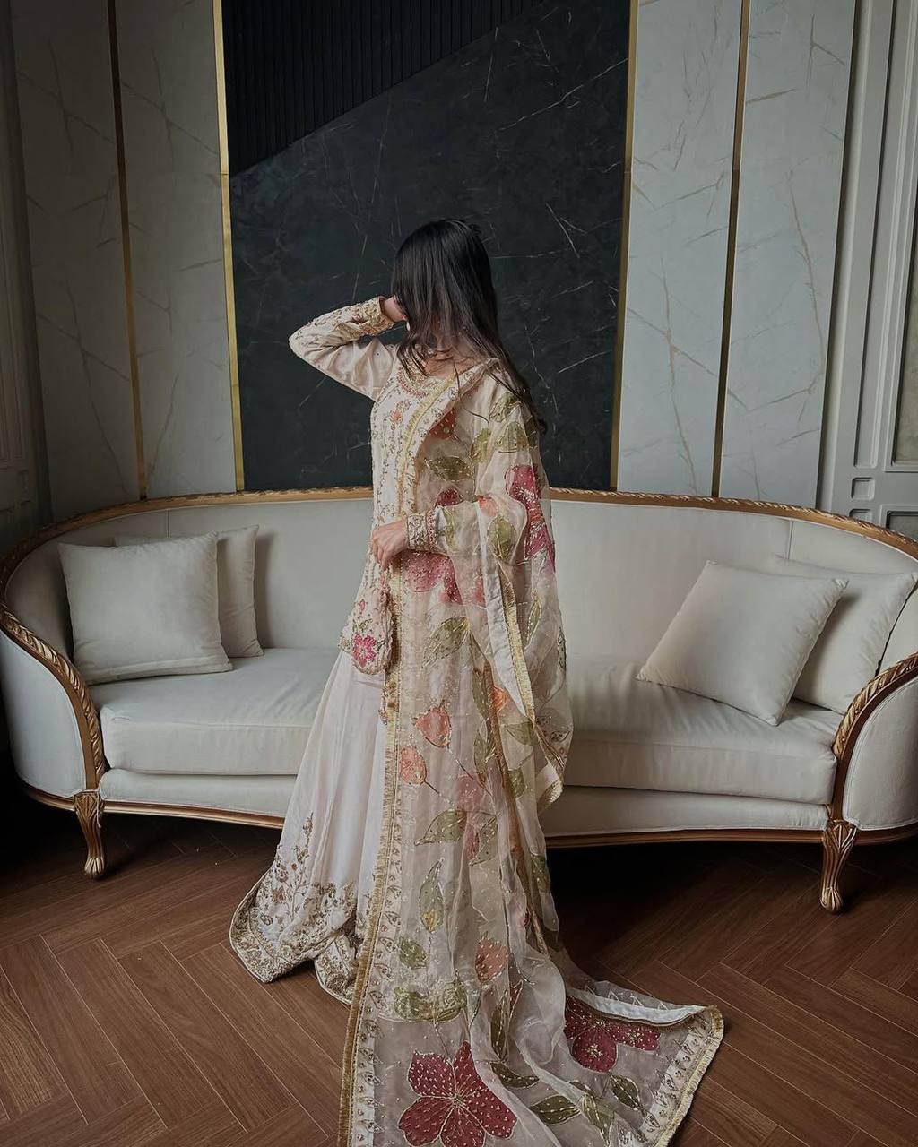 Ivory Embroidered Farshi Shalwar Suit